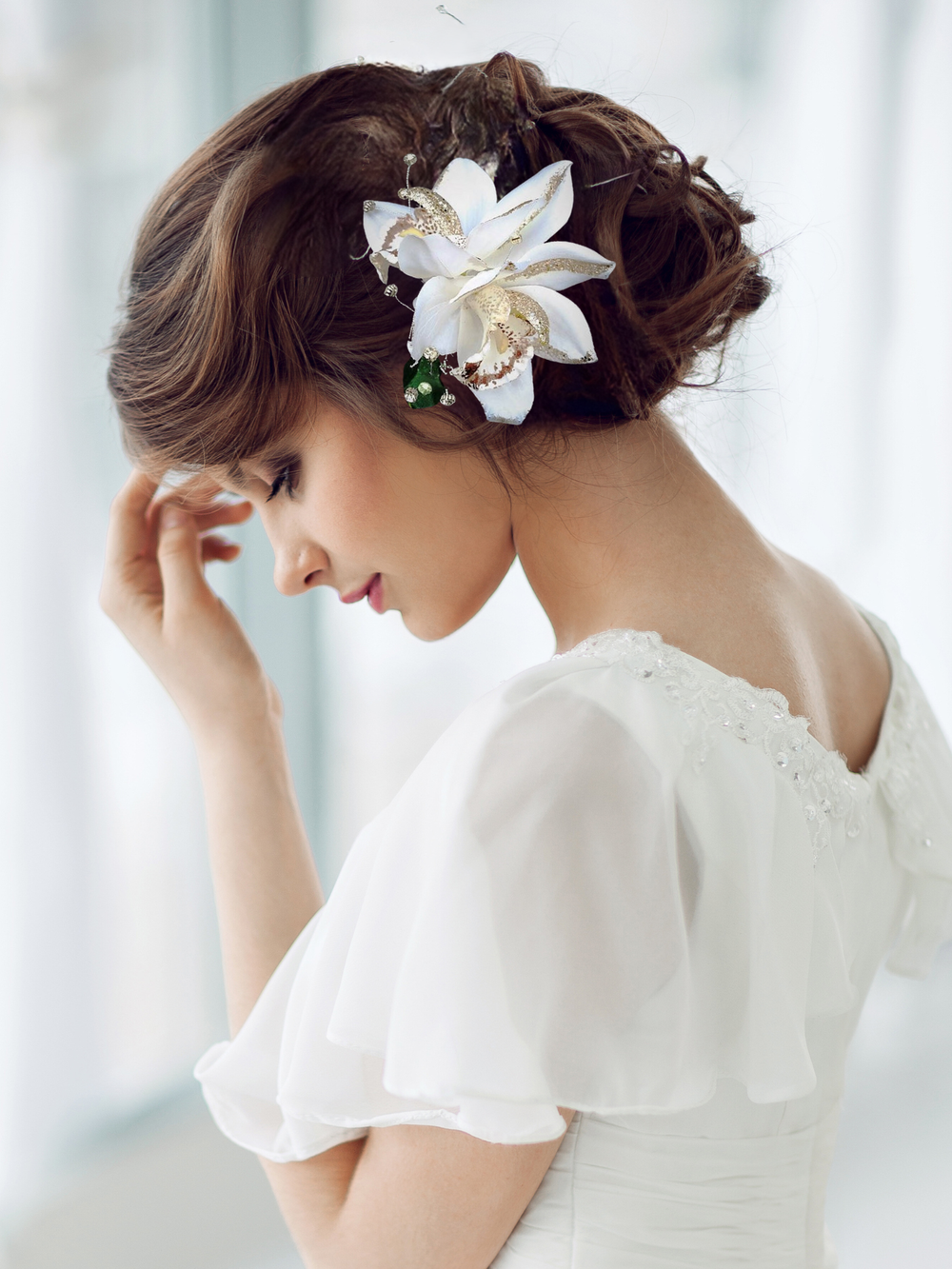 Tropical White Silk Orchid Bridal Hair Comb — Malama Pua Bridal